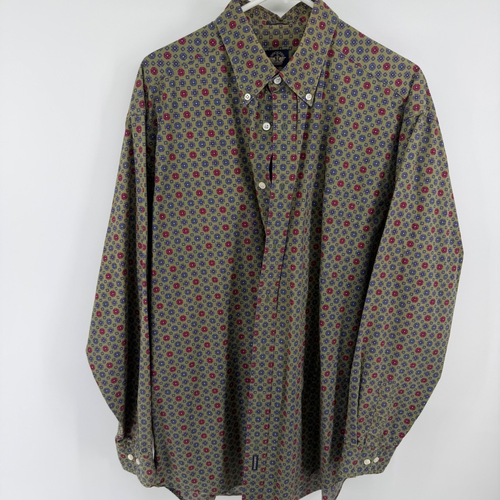 Vintage 1997 Dockers Geometric Medallion Button Down Shirt Olive Green 498M L